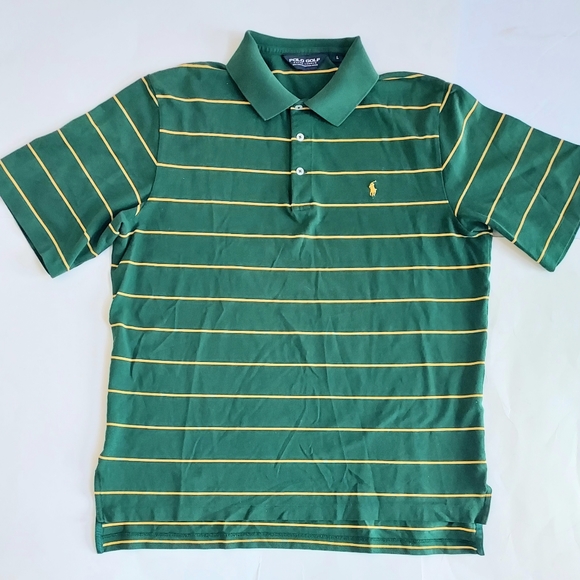 Mens L Polo Golf Dark Hunter Green W/Gold Stripe 100% Pima Cotton Polo Shirt - Picture 1 of 5